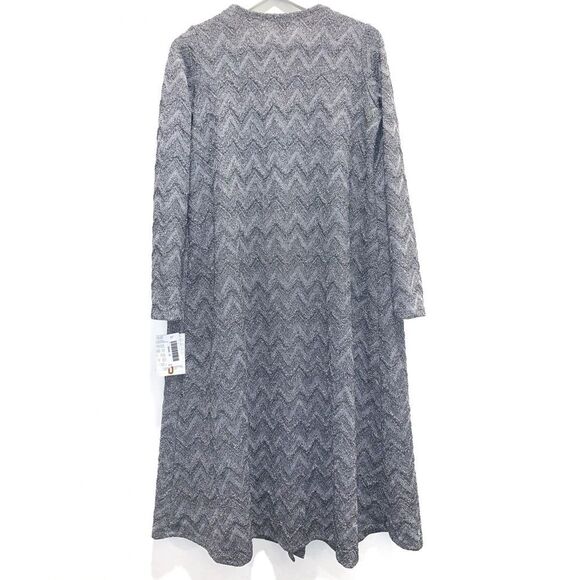 Silver Gray Shimmer Metallic Herringbone Long Sleeve Cardigan Duster - Picture 6 of 7